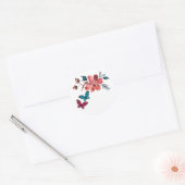 Sticker Rond Papillons et fleurs rouges et turquoise (Enveloppe)
