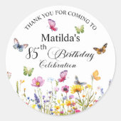 Sticker Rond Papillons et Fleurs sauvages Élégant 85e anniversa (Devant)