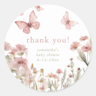 Sticker Rond Papillons fleur sauvage ressort baby shower fleuri