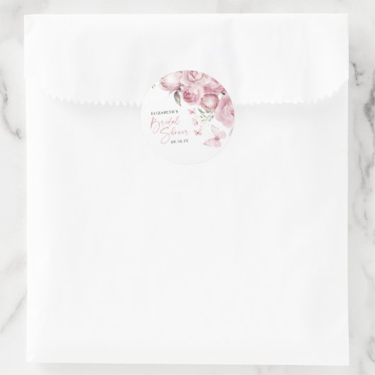 Sticker Rond Papillons Fleurs Roses Mariage (Sac)