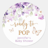 Sticker Rond Papillons floraux pourpres Prêt à la pop (Devant)