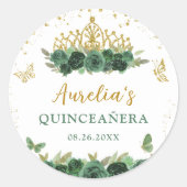 Sticker Rond Papillons floraux verts Sage Quinceañera (Devant)