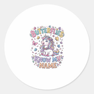 Sticker Rond Papillons Licorne Connaissent Mon Nom Charmant Art