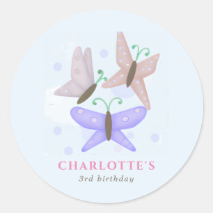 Sticker Rond Papillons mignons Pastel Anniversaire Fête Favoris
