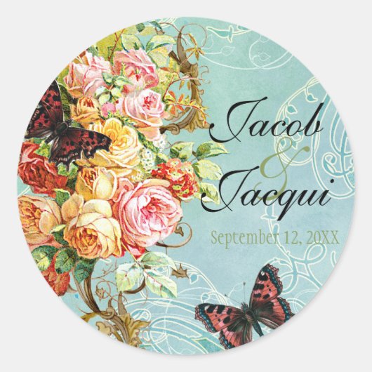 Sticker Rond Papillons papillons Rose vintages Roses (Devant)