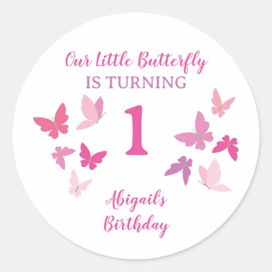 Sticker Rond Papillons Premier anniversaire (Devant)