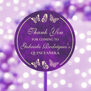 Sticker Rond Papillons Purple Gold Quinceañera 15 Ans