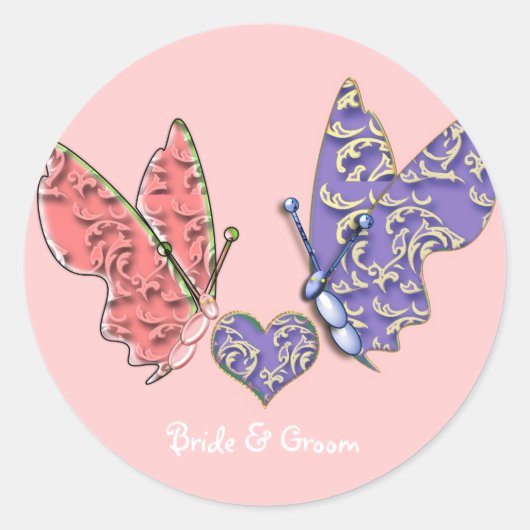 Sticker Rond Papillons rose et bleu (Devant)
