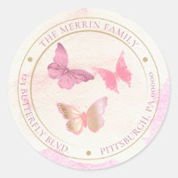 Papillons roses cercle adresse d'expédition