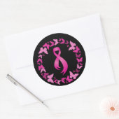 Sticker Rond Papillons roses couronne - Cancer du sein (Enveloppe)