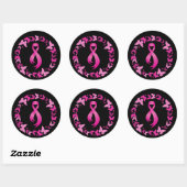 Sticker Rond Papillons roses couronne - Cancer du sein (Feuille)