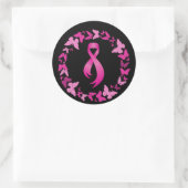 Sticker Rond Papillons roses couronne - Cancer du sein (Sac)