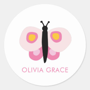 Sticker Rond Papillons roses personnalisés pour filles