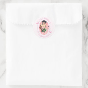 Sticker Rond Papillons roses Quinceanera