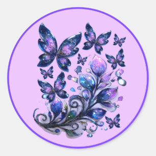 Sticker Rond Papillons scintillants cosmiques rose