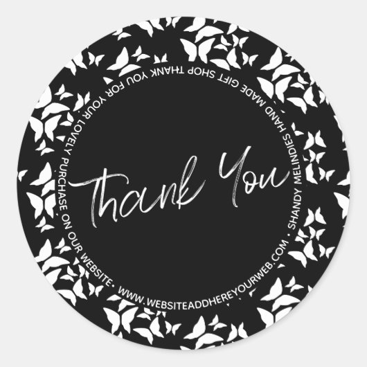 Sticker Rond Papillons Script Entreprise Merci  (Devant)