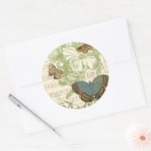 Sticker Rond Papillons sur Partition avec Design Floral (Enveloppe)