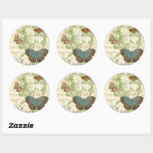 Sticker Rond Papillons sur Partition avec Design Floral (Feuille)