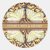 Sticker Rond Papillons Tourbillon Jaune Beige Vert Terre Tons (Devant)