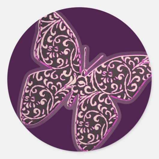 Sticker Rond Papillons tourbillons violet (Devant)