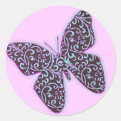Sticker Rond Papillons tourbillons violet (Devant)