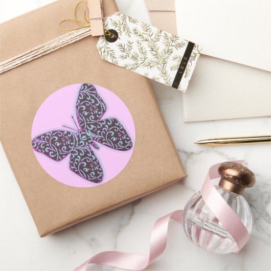 Sticker Rond Papillons tourbillons violet (Cadeaux)