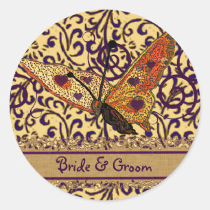 Sticker Rond Papillons tourbillons violet et orange