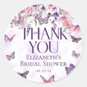 Sticker Rond Papillons violets rose et Merci Fleur sauvage (Devant)