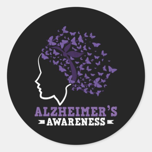 Sticker Rond Papillons Violets Sensibilisation Alzheimer Violet (Devant)