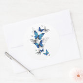Sticker Rond Papillons volants bleus Morpho (Enveloppe)
