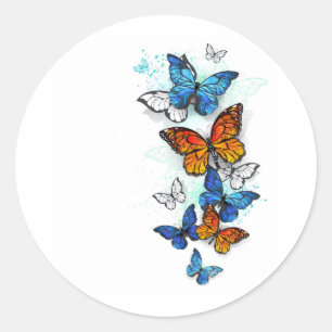 Sticker Rond Papillons volants Morpho et Monarch