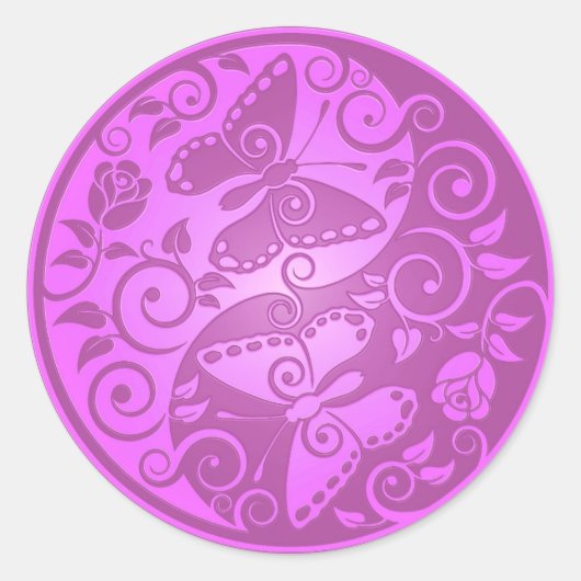 Sticker Rond Papillons Yin Yang, violet (Devant)