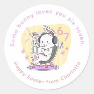 Sticker Rond Pâques 67 Six Sept Jolie Fille Lapin École Classe