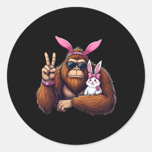 Sticker Rond Pâques Bigfoot Bunny Funny Pâques Jour Sasquatch B