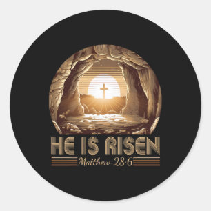 Sticker Rond Pâques chrétien Il est ressuscité Jésus Tombeau vi