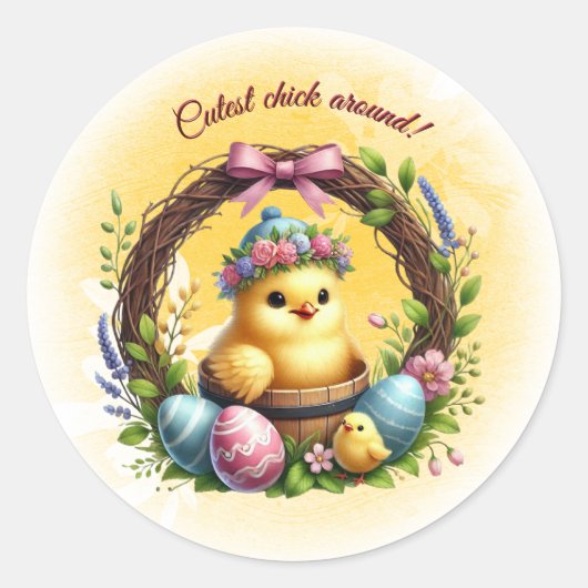 Sticker Rond Pâques Cutest Chick Autour ! (Devant)