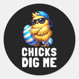 Sticker Rond Pâques drôle et heureux jour Poussins m'aiment Pâq