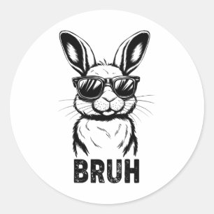 Sticker Rond Pâques Jour Bruh Bunny Avec Sungles Hommes Garçons