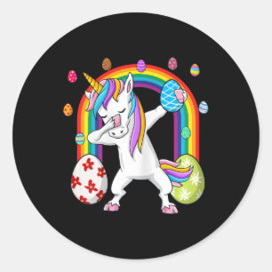 Sticker Rond Pâques Jour Dabbing Unicorn Girls Dab