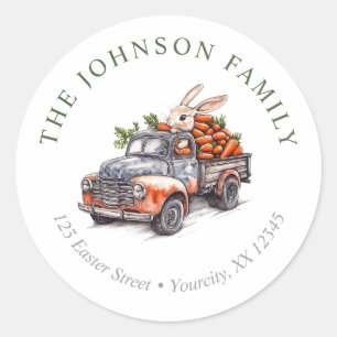Sticker Rond Pâques lapin rustique vintage camion adresse de re