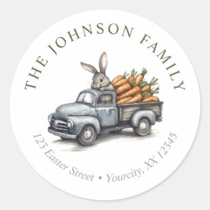 Sticker Rond Pâques lapin rustique vintage camion adresse de re