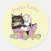 Sticker Rond Pâques Panier Tabby Kitten (Devant)
