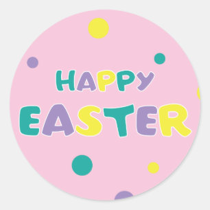 Sticker Rond Pâques pois Pastel Rose joyeuses