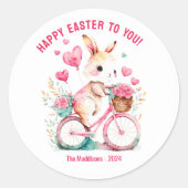 Sticker Rond Pâques Salutations Bunny équitation Vélo sur mesur (Devant)