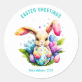 Sticker Rond Pâques Salutations Bunny Peinture Oeufs Personnali (Devant)