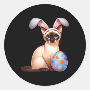 Sticker Rond Pâques Siamese Chats Animaux Bunnies Lapins Femmes