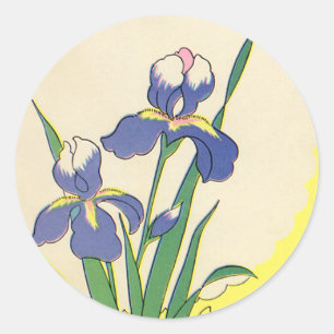 Sticker Rond Pâques vintage, fleurs d'iris de jardin violet