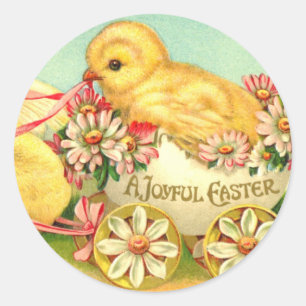 Sticker Rond Pâques Vintage poussins classiques chic Fête