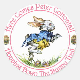 Sticker Rond Pâques - Voici Peter Cottontail