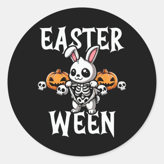 Sticker Rond Pâques Ween Skeleton Bunny Halloween Thème (Devant)